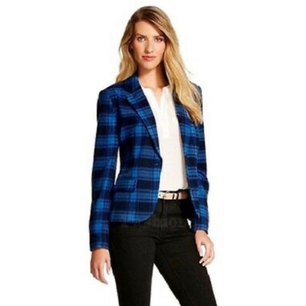 Merona Plus Size Blue & Black Plaid Blazer Jacket